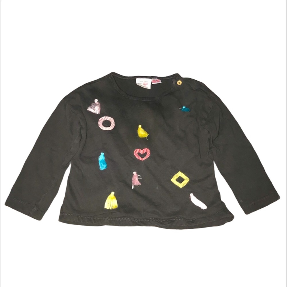 🎉 Zara baby grey tassel heart shirt SZ 18 -24 months